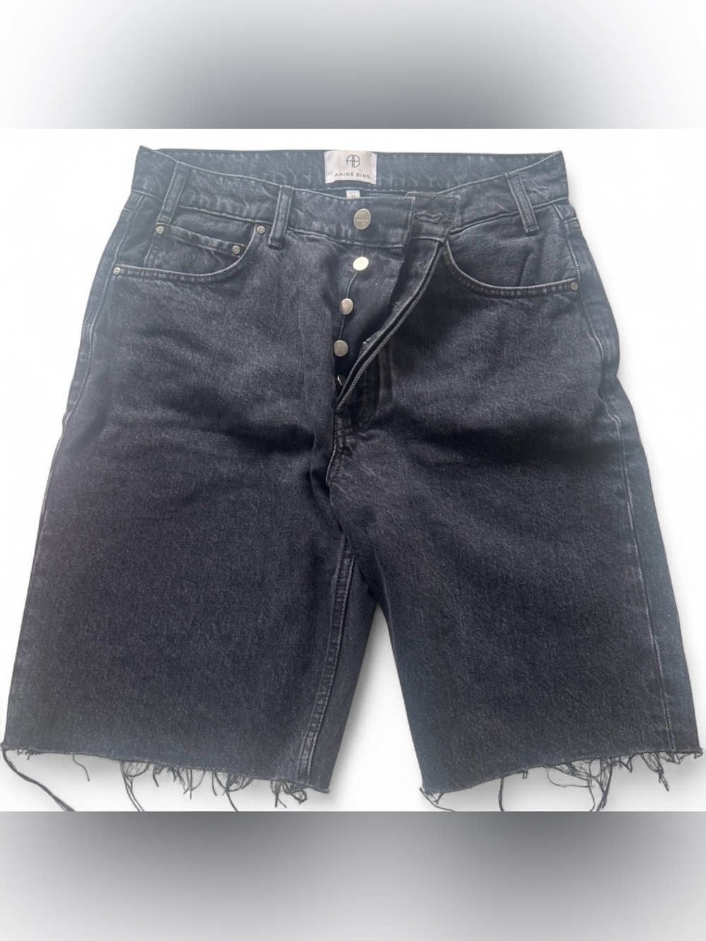 Anine Bing Long Black Jean Shorts